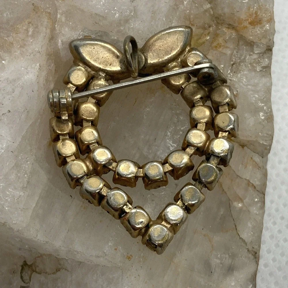 Vintage Lot of 4 Gold Tone Silver Tone Heart Brooch Birds Rhinestone Faux Pearl